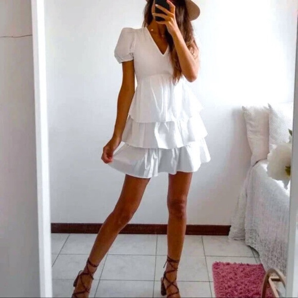 ZARA Poplin Mini Dress White Medium